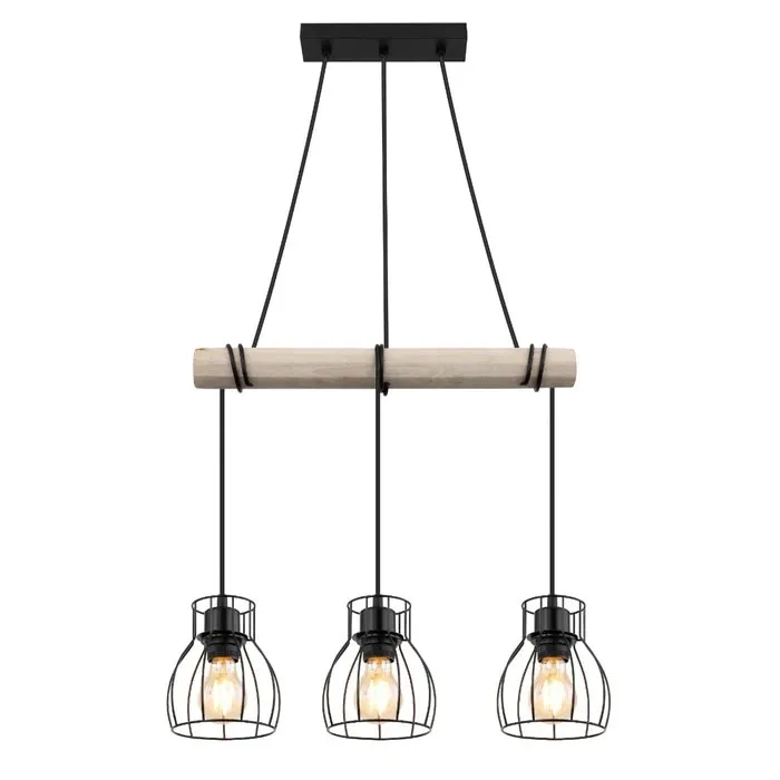 Pendul Mina 15326-3H, 3 x E27, lemn natural + negru, 500x140x1400mm