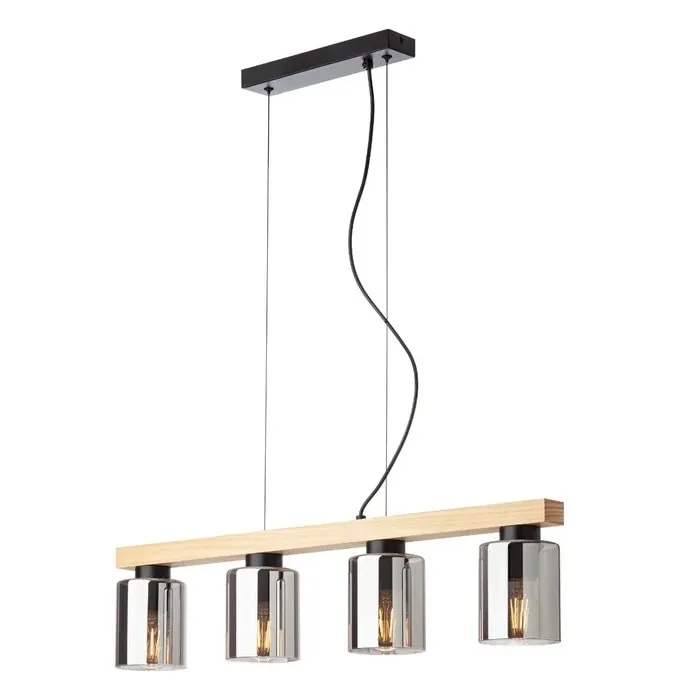 Pendul Rotis 01-3986, 4 x E27, negru mat, lemn natur, 700x100x1200mm