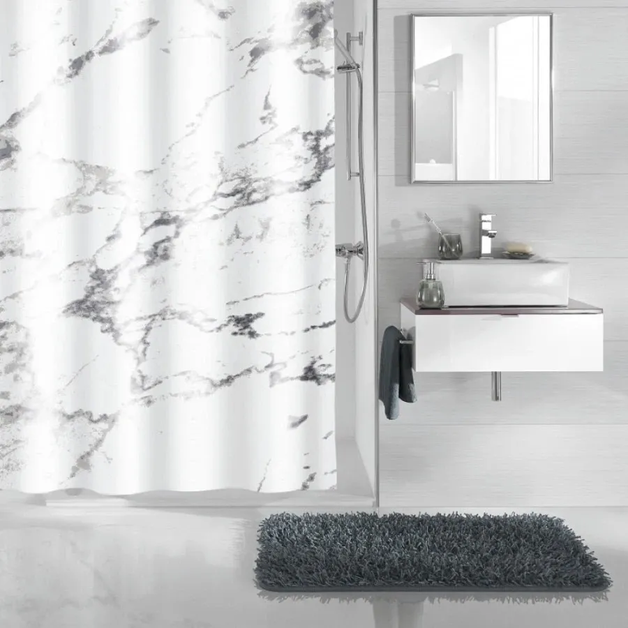 Perdea dus Kleine Wolke Marble 34280, imitatie marmura, alb / gri, 180 x 200 cm