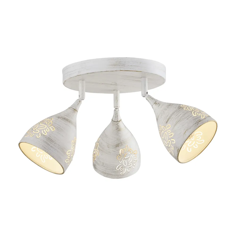 Plafoniera Bell, 3 x E14, alb antic, modern, 3 abajururi