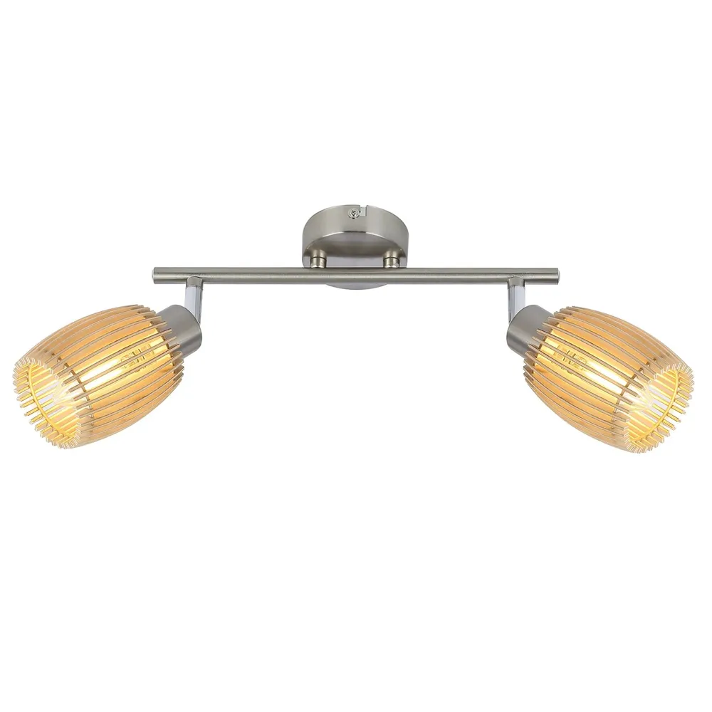 Plafoniera Blind KL162001, 2 x E14, lemn natur + nichel, modern