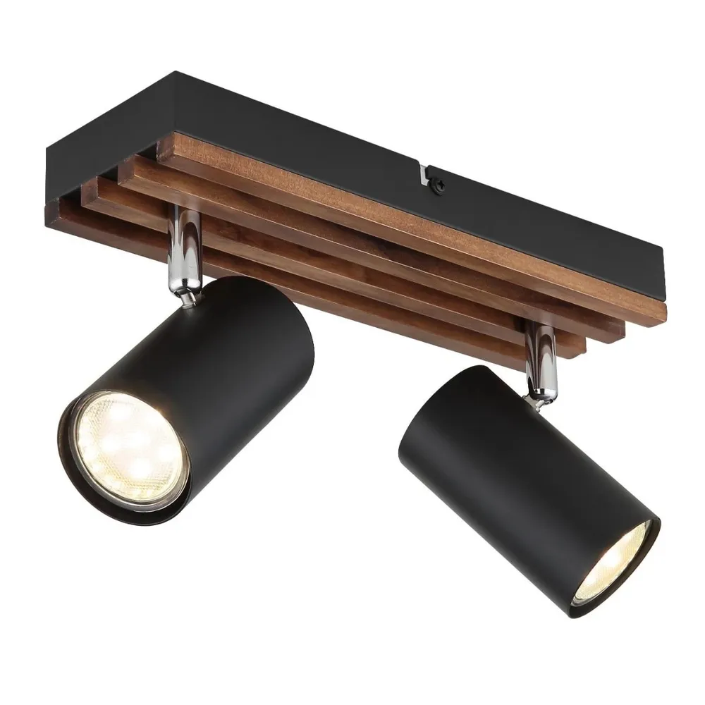 Plafoniera Kayden 57909-2, 2 x GU10, aspect lemn + negru, modern