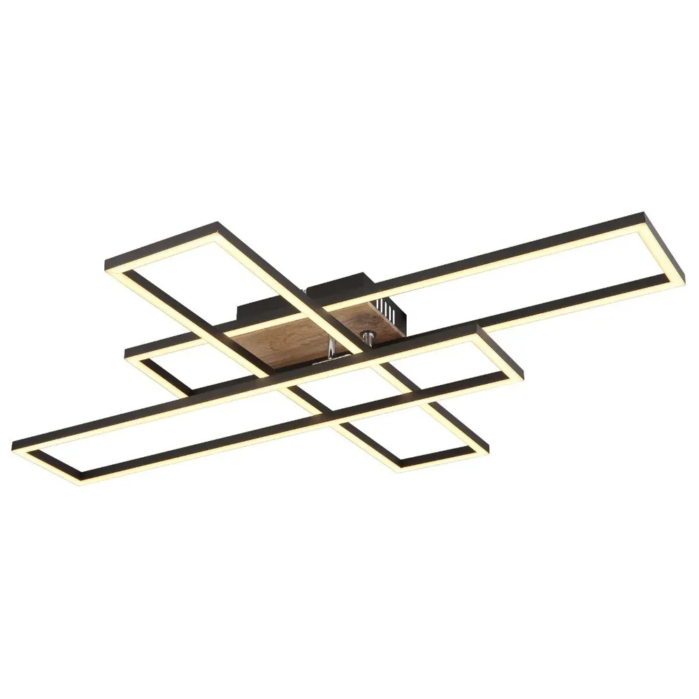 Plafoniera LED Dakari 67208-40, 40 W, 1650 lm, lumina calda, aspect lemn, negru, modern
