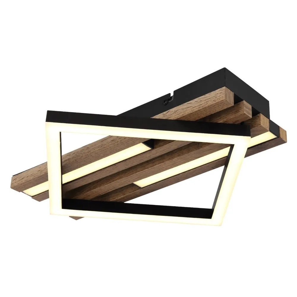 Plafoniera LED Obrien 67344D, 19 W, 1020 lm, lumina calda, aspect lemn + negru, modern