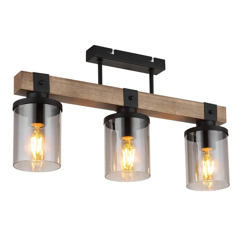 Plafoniera Lila 15555-3D, 3 x E27, negru/maro, 520x100x286mm, rustica