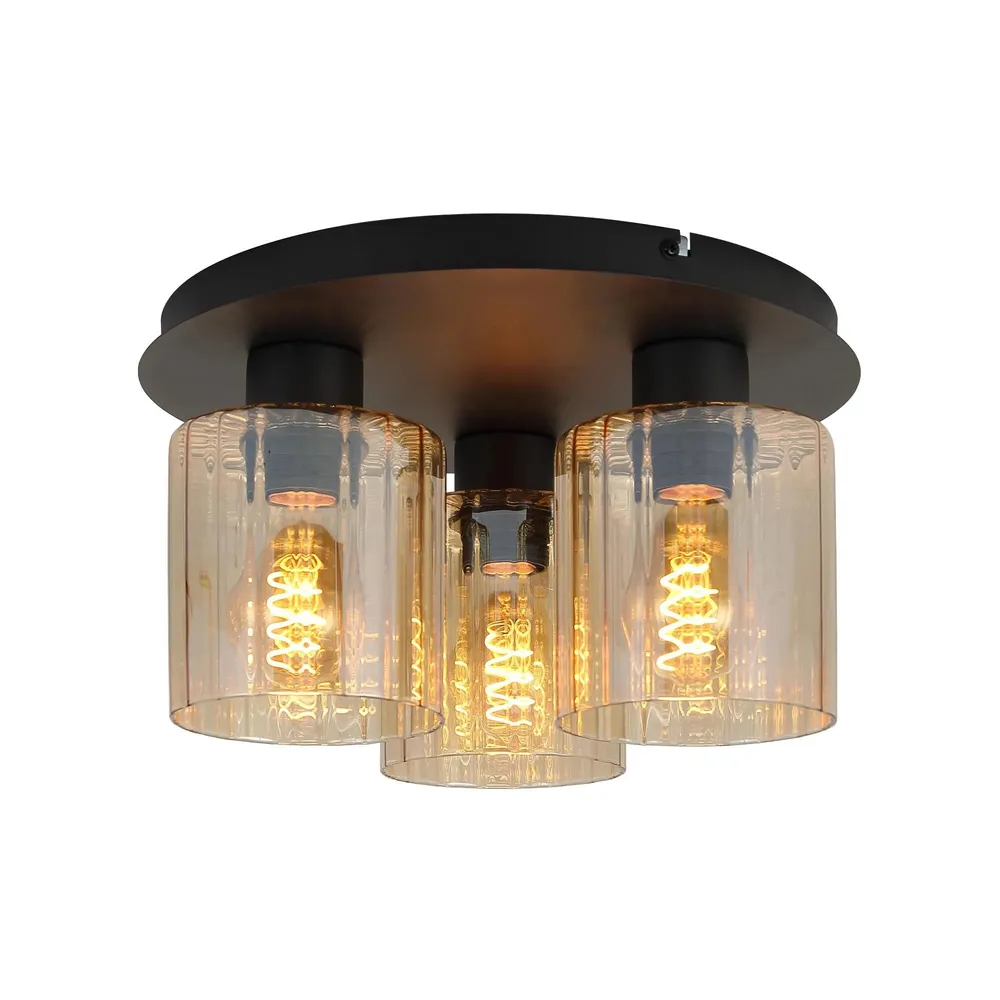 Plafoniera Mild KL163027, 3 x E27, negru + ambra, modern