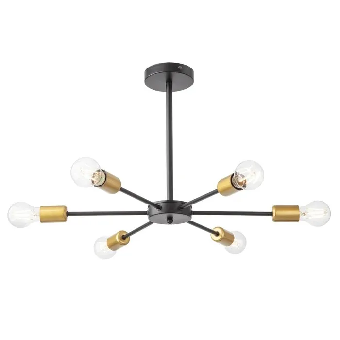 Plafoniera Ozu 01-2708, 6 x E27, negru + auriu, modern