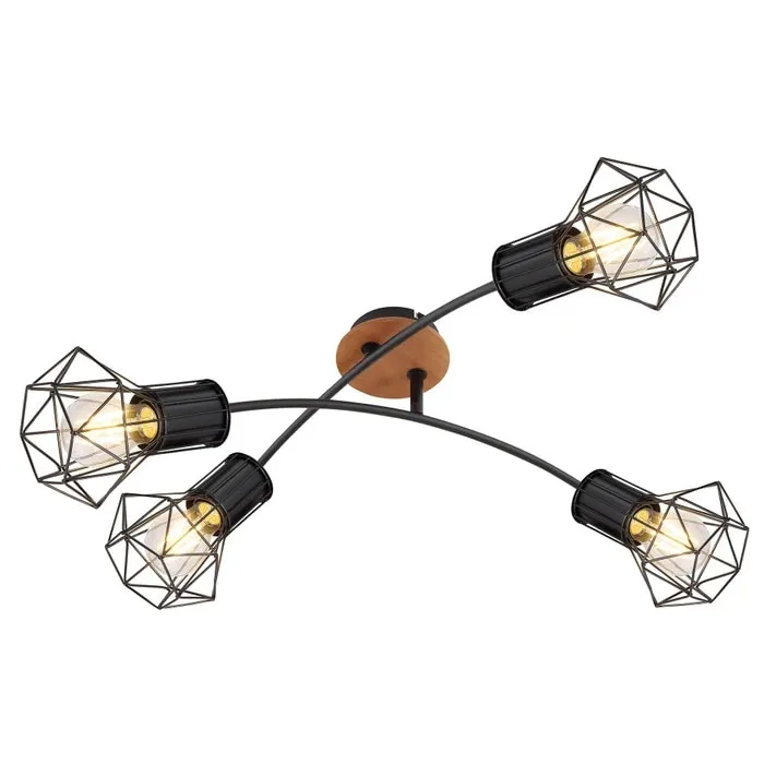 Plafoniera Skull KL164006, 4 x E27, negru + maro, industrial