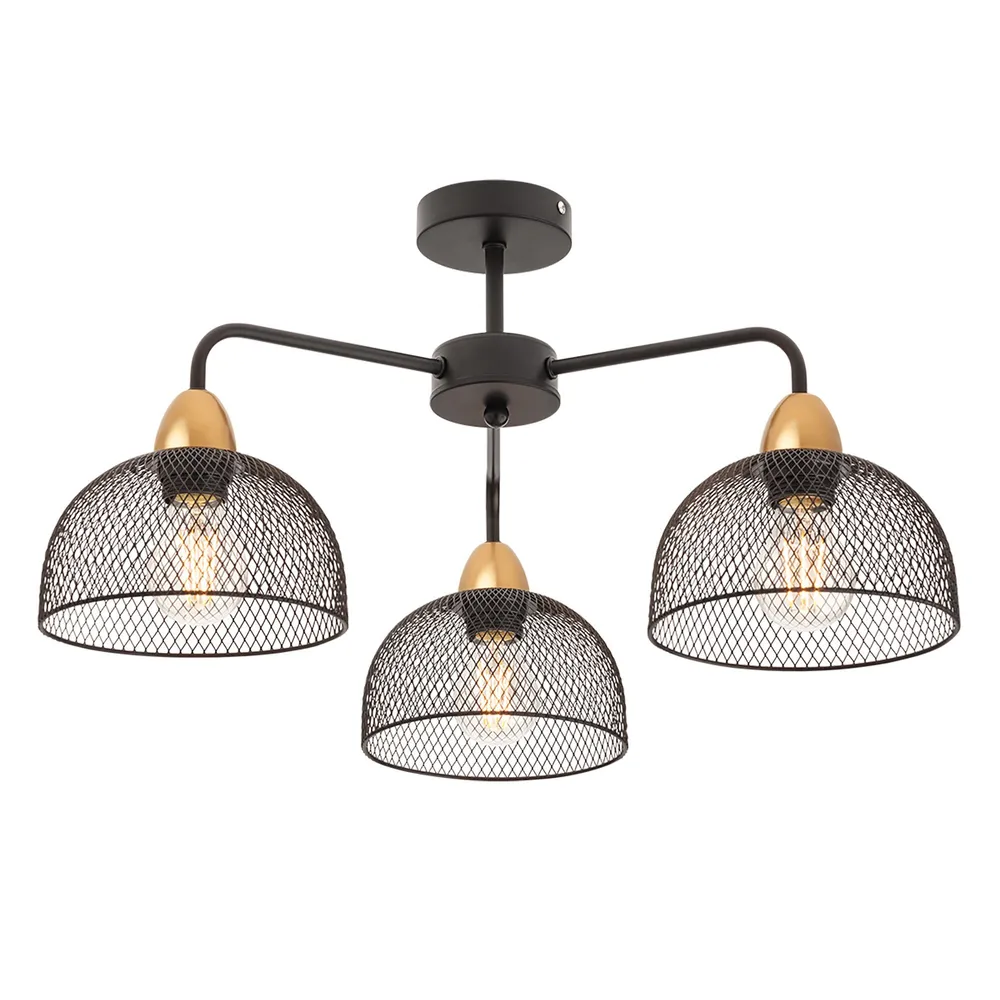 Plafoniera Tamis 01-1570, 3 x E27, negru mat + aur mat, modern