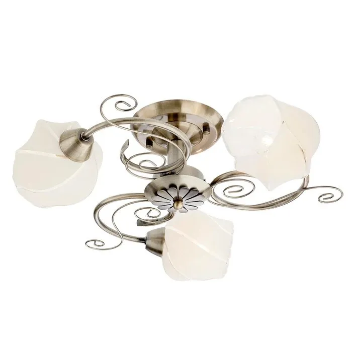Plafoniera tip lustra Dorothy, 3 x E14, metal alama antica + abajur sticla satinata, 50x17cm