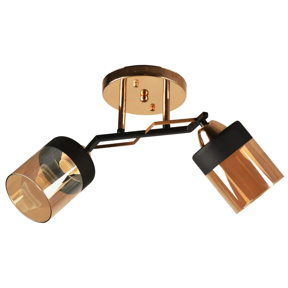 Plafoniera tip lustra Laser LY-3482, 2 x E27, negru + auriu + ambra, clasic
