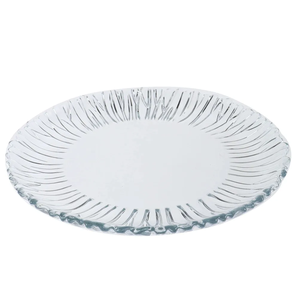 Platou decorativ rotund Aurora, sticla transparenta, 30x30cm