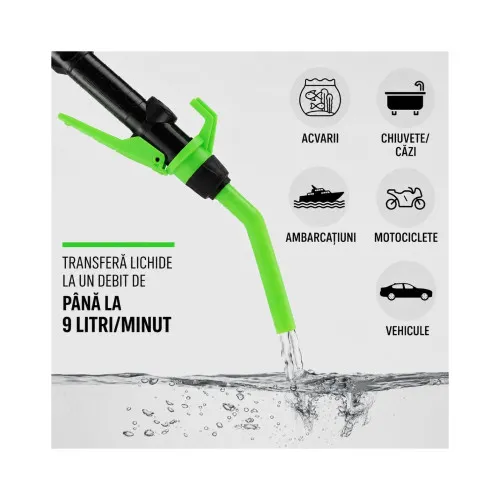 Pompa electrica transfer combustibil si lichide 9 L/min cu furtun 90 cm — imaginea 4