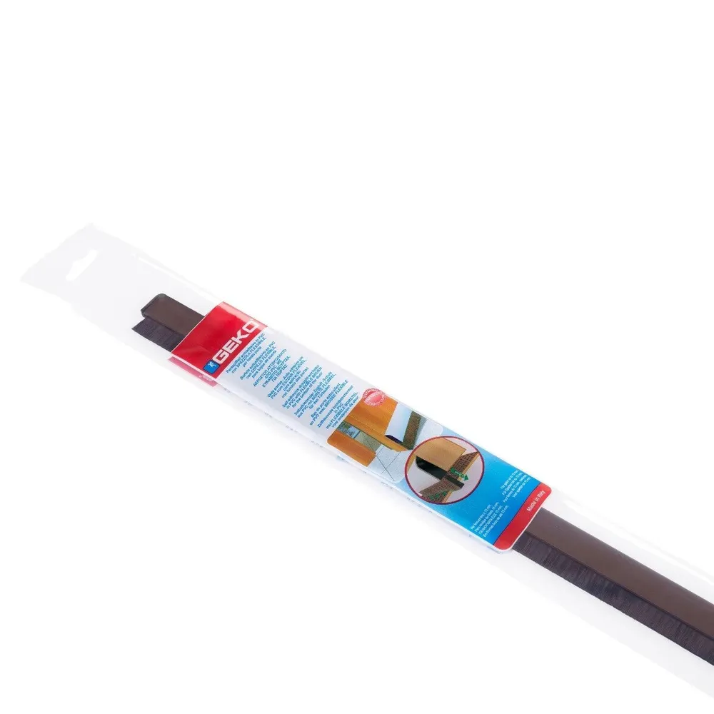 Prag izolator cu perie, pentru usi, Geko Plastiflex, PVC rigid, maro, 40 mm x 1 m