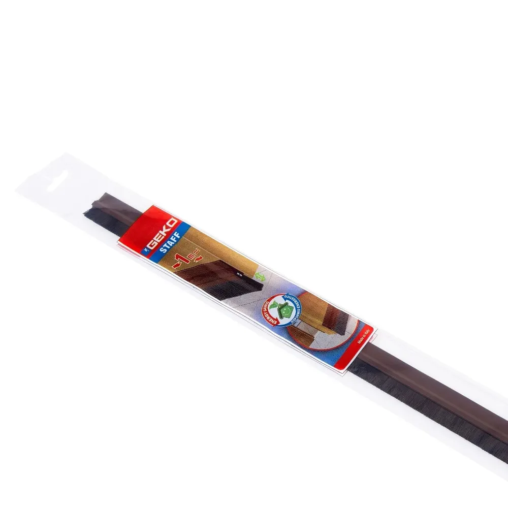 Prag izolator cu perie, pentru usi, Geko Staff, PVC rigid, maro, 40 mm x 0.98 m