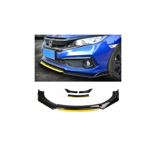 Prelungire bara fata universala spoiler auto negru lucios cu galben 175 cm din ABS flexibil 4 piese — imaginea 4