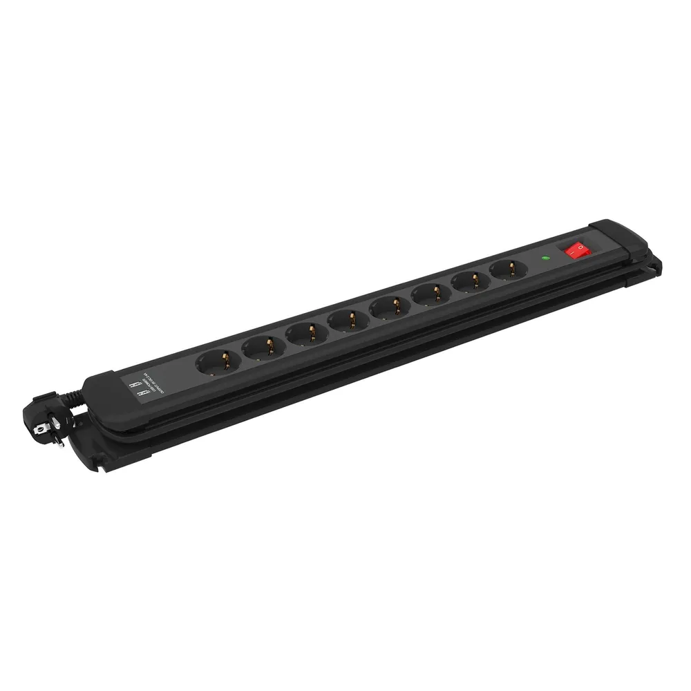 Prelungitor cu fir Lexman, IP20, 8 prize, 2 USB, 3 x 1.5 mmp, 3680 W, 3 m, negru