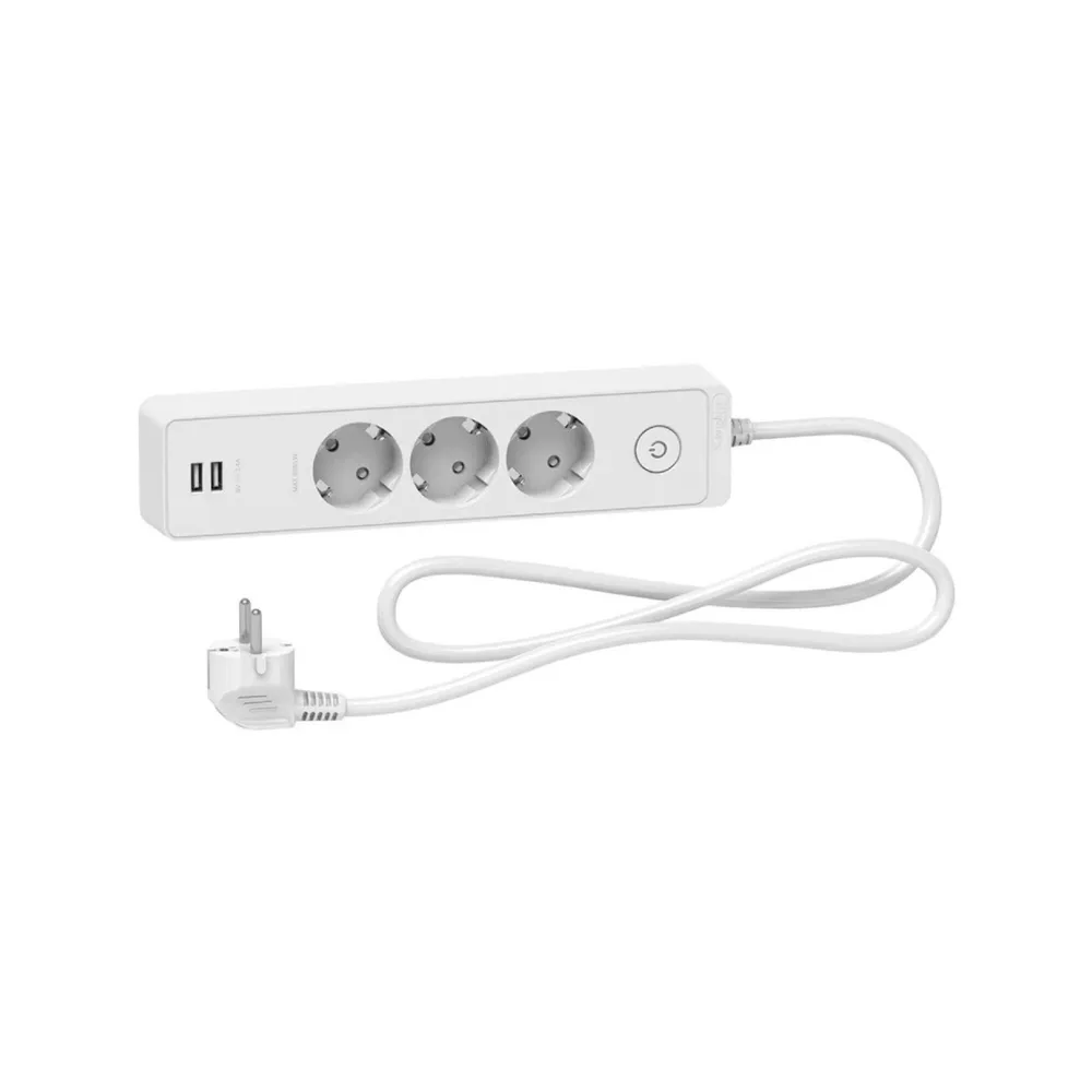 Prelungitor cu fir Schneider, cu intrerupator, 3 prize si 2 USB, 3680 W, 1.5 m, alb