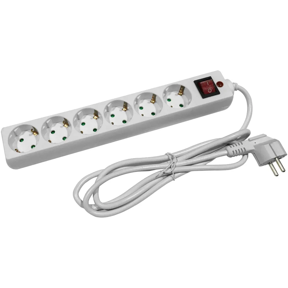 Prelungitor cu protectie la supratensiune Entac, 6 prize Schuko, 3680W, cablu 3x1.5mm, intrerupator, cordon 1.8m