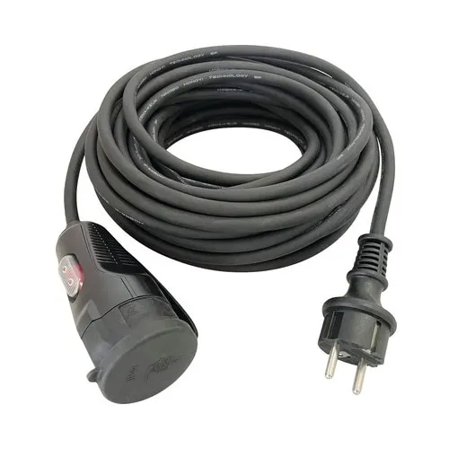 Prelungitor electric 15m 3680W negru, cablu cauciuc natural, pentru exterior IP44