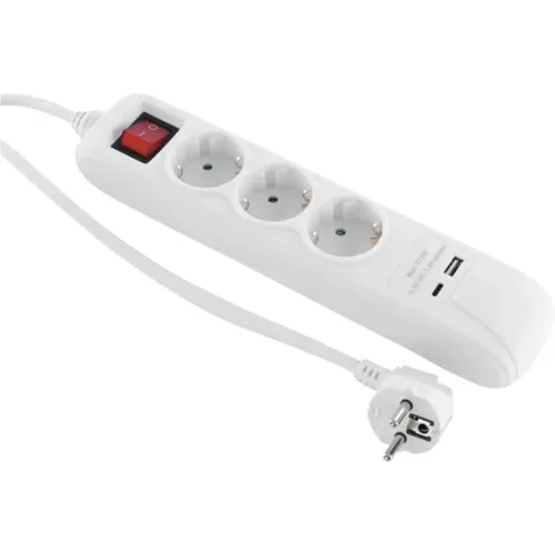 Prelungitor electric 3 prize + 1x USB A + 1x USB C 1, 5m 3680W, alb, cu intrerupator