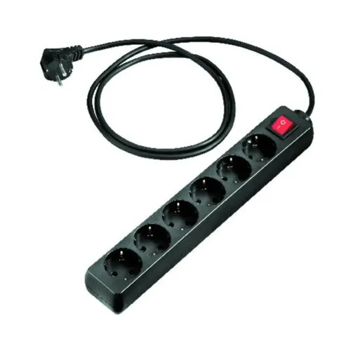 Prelungitor electric 6 prize 1, 4m 3500W negru, cu intrerupator