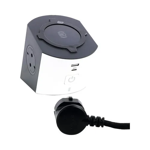 Prelungitor electric Legrand RevOlution 2 prize + 1x USB + 1x USB tip C + incarcare wireless, cablu 2m 2300W, cu intrerupator, alb/negru