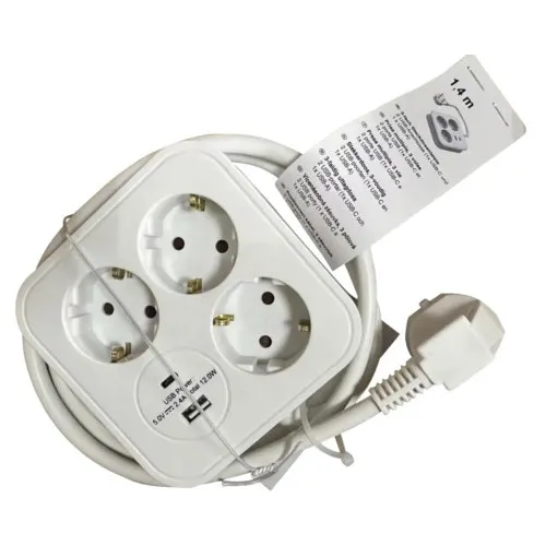 Prelungitor electric Verpackungsdesign 3 prize USB A C 1, 4m 3680W alb