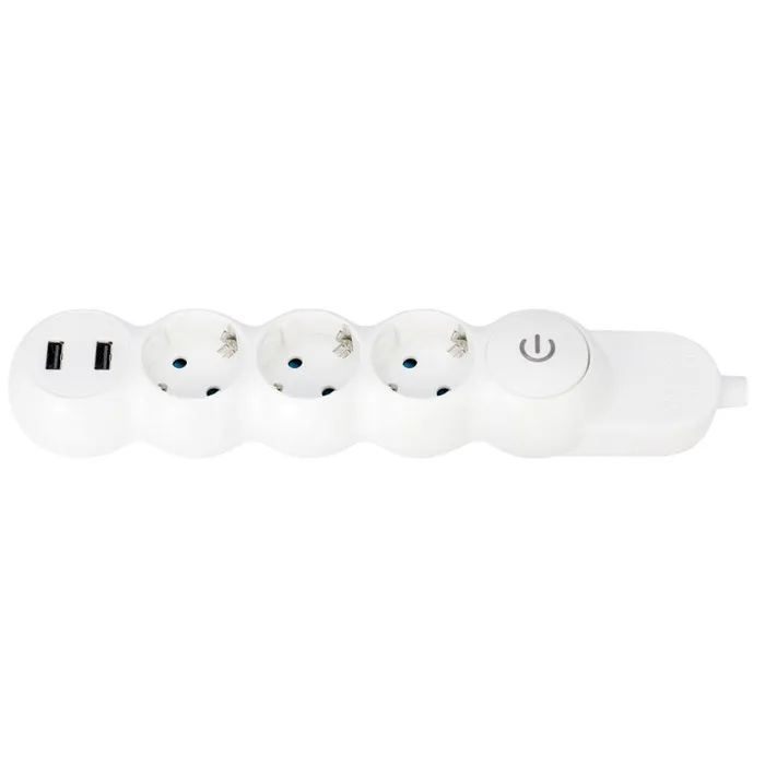 Prelungitor Hoff Line 3 prize, 3 m, 3500W, 2 x USB 2.4A, contact de protectie, intrerupator