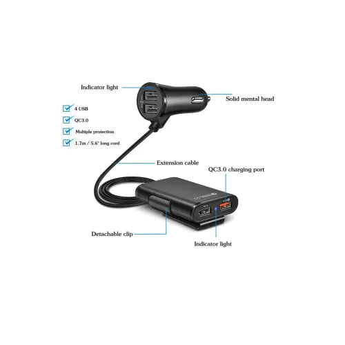 Prelungitor incarcator auto cu USB Quick Charge 3.0 — imaginea 2