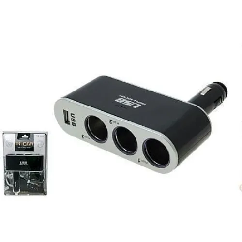 Prelungitor priza 3 cai auto si 1 USB WF005