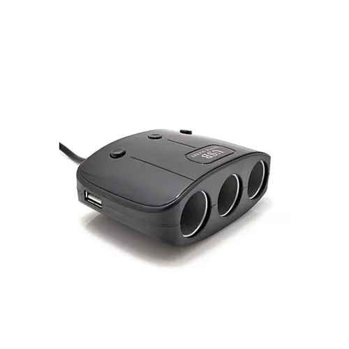 Prelungitor priza auto 3 cai cu intrerupator individual si 2 porturi USB — imaginea 3
