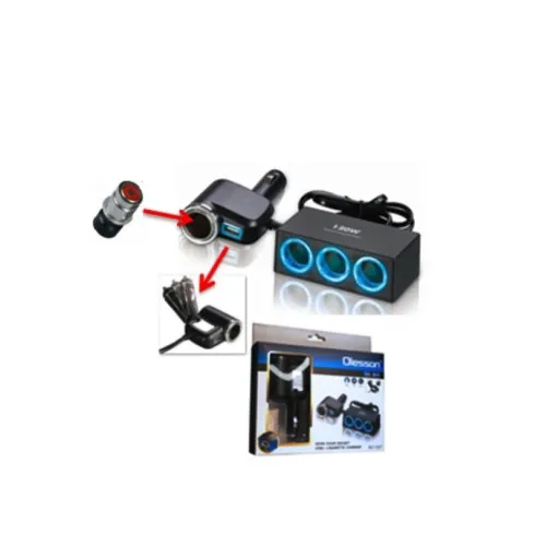 Prelungitor priza bricheta auto 4 iesiri si port USB — imaginea 3