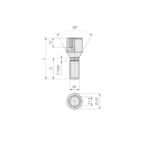 Prezon janta auto M12x1.5 26mm cap ingropat con drept — imaginea 2