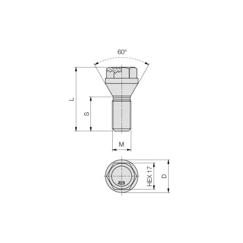 Prezon janta auto M12x1.5 26mm cap scurt cap cheie 17 con drept — imaginea 2