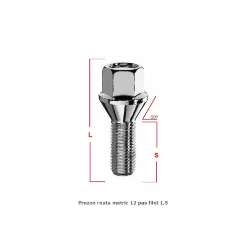 Prezon janta auto M14x1.5 28mm cap cheie 17 con drept — imaginea 5