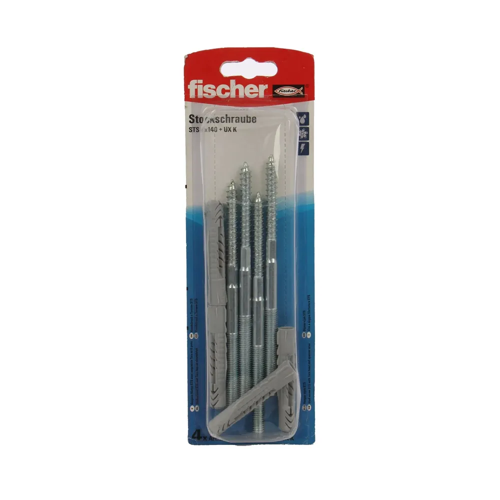 Prezon lemn / metal, Fischer STS, din otel, 8 x 140 mm + diblu nylon, UX 10, set 4 bucati