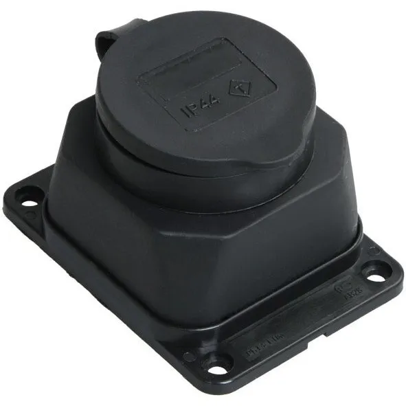 Priza cauciuc cu capac si talpa, contact de protectie, negru