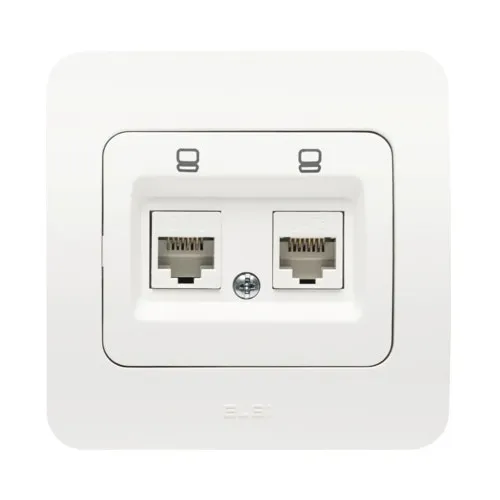 Priza date RJ45 dubla CAT6E, alb mat, 100x100x40mm, interior