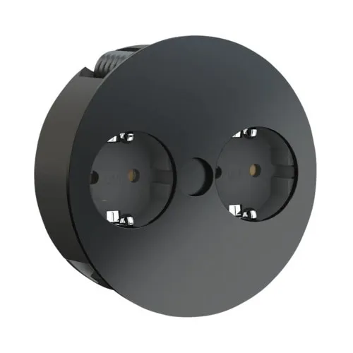 Priza electrica incorporabila Bachmann Twist, 2 posturi, 2xCP, negru mat, dimensiuni 42, 5x115mm, cablu 2m