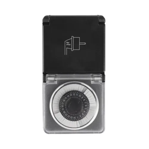 Priza programabila mecanica, temporizator 3500W, exterior, IP44, negru, 30 minute