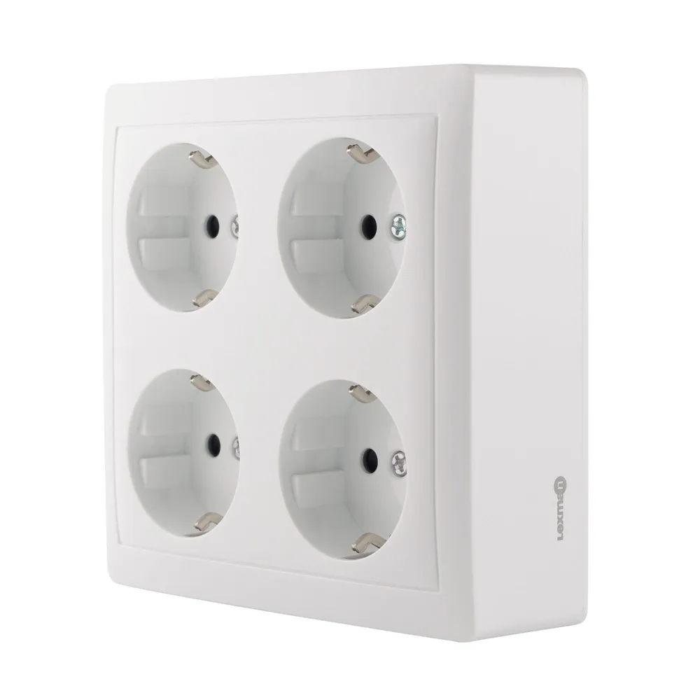 Priza schuko cvadrupla Lexman, montaj aplicat, interior, IP20, alba