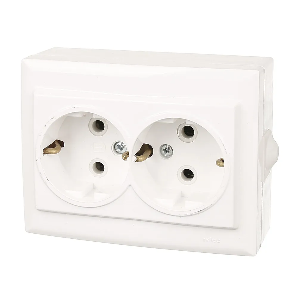 Priza schuko dubla Elegant, montaj aplicat, interior, IP20, alba