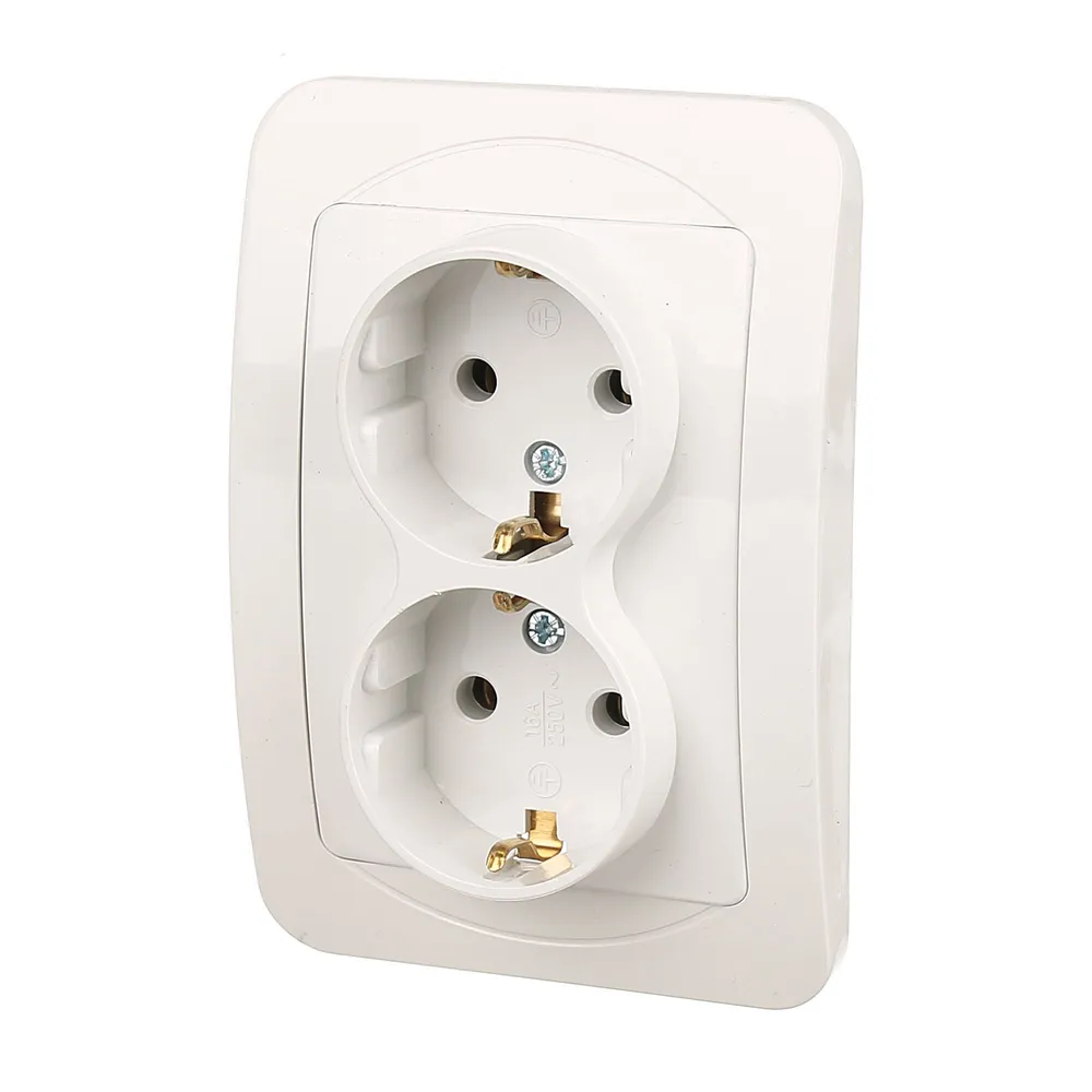 Priza schuko dubla Quatric Praktic, clasica, IP20, alba