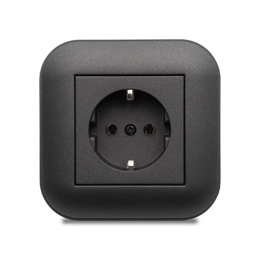 Priza schuko simpla Ovivo Loft, clasica, IP20, neagra