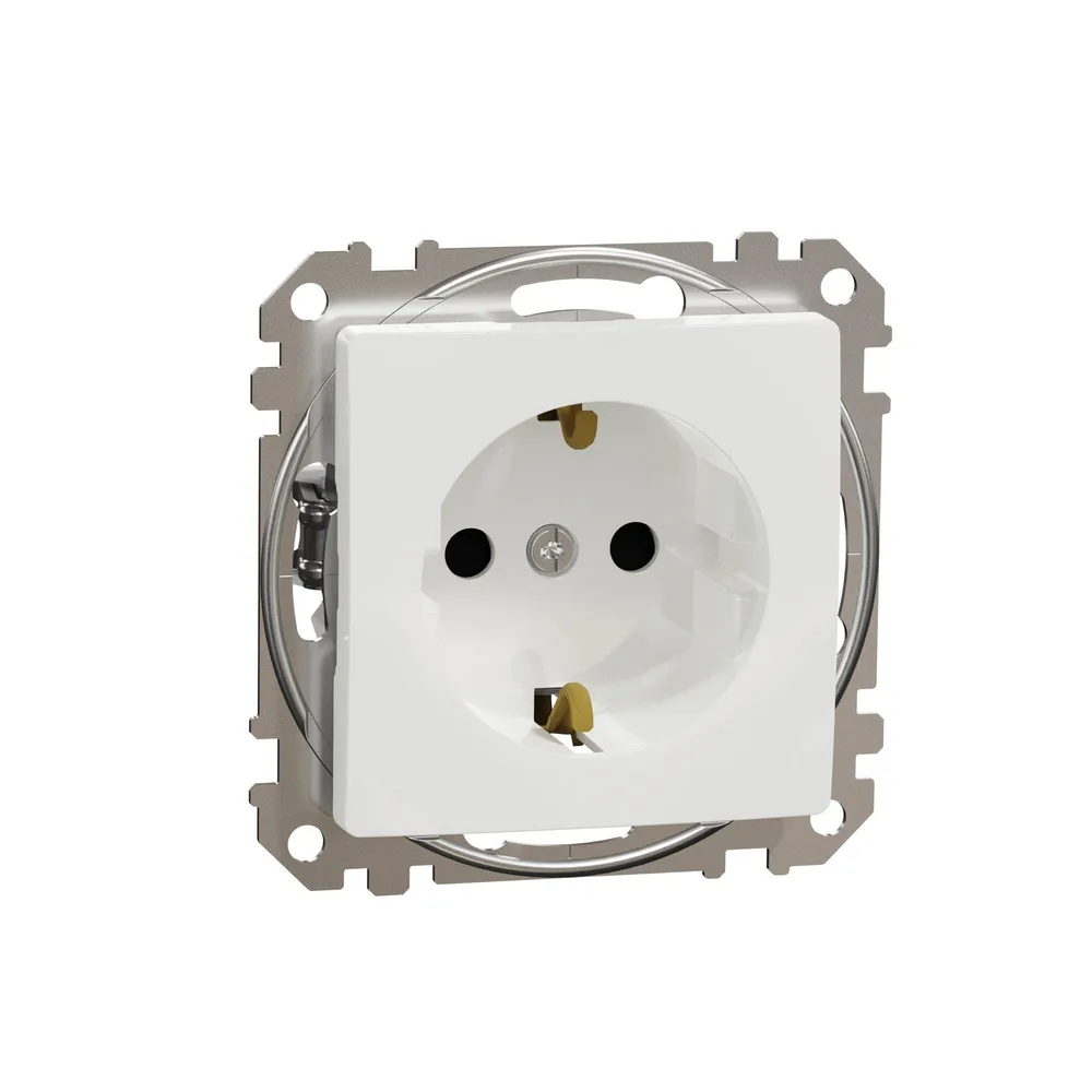Priza schuko simpla Sedna New, cu impamantare si protectie copii, IP20, alba