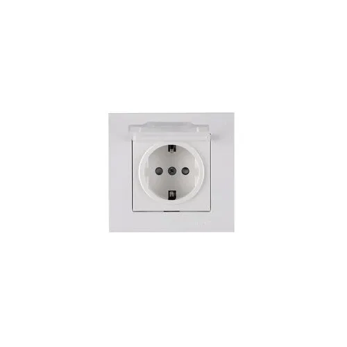 Priza simpla cu impamantare, capac de protectie, alb, 1x IP20