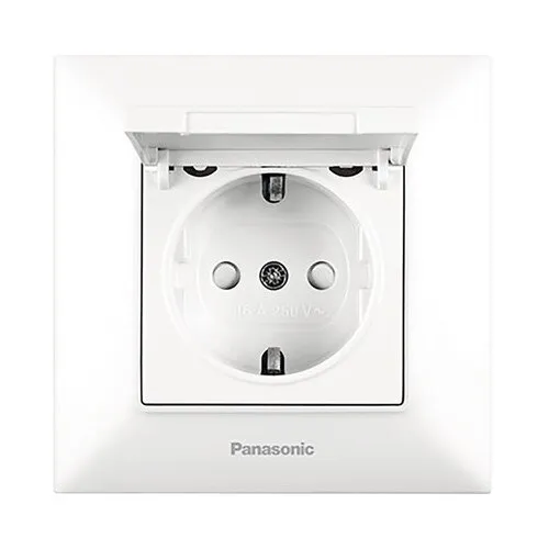 Priza simpla cu impamantare Panasonic Arkedia Slim, 2 poli, alb, inclusiv rama