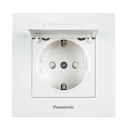 Priza simpla cu impamantare Panasonic Karre Plus, capac de protectie, alb, inclusiv rama