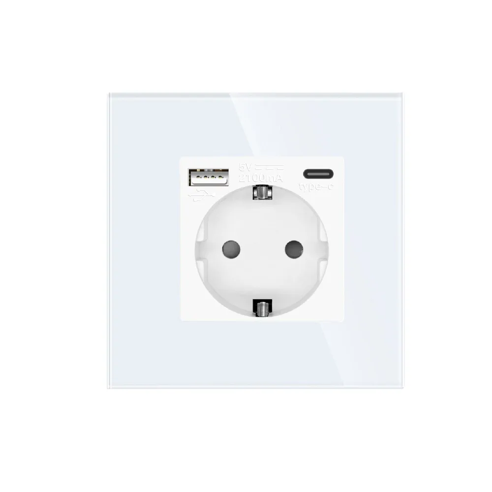 Priza tactila simpla Doc, USB tip A/C, IP20, alba